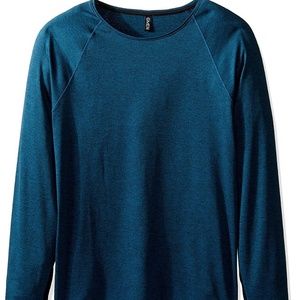 NWT Mens $54 Onzie Yoga Raglan Long Sleeve Tee Shirt in Fiji / Black S/M